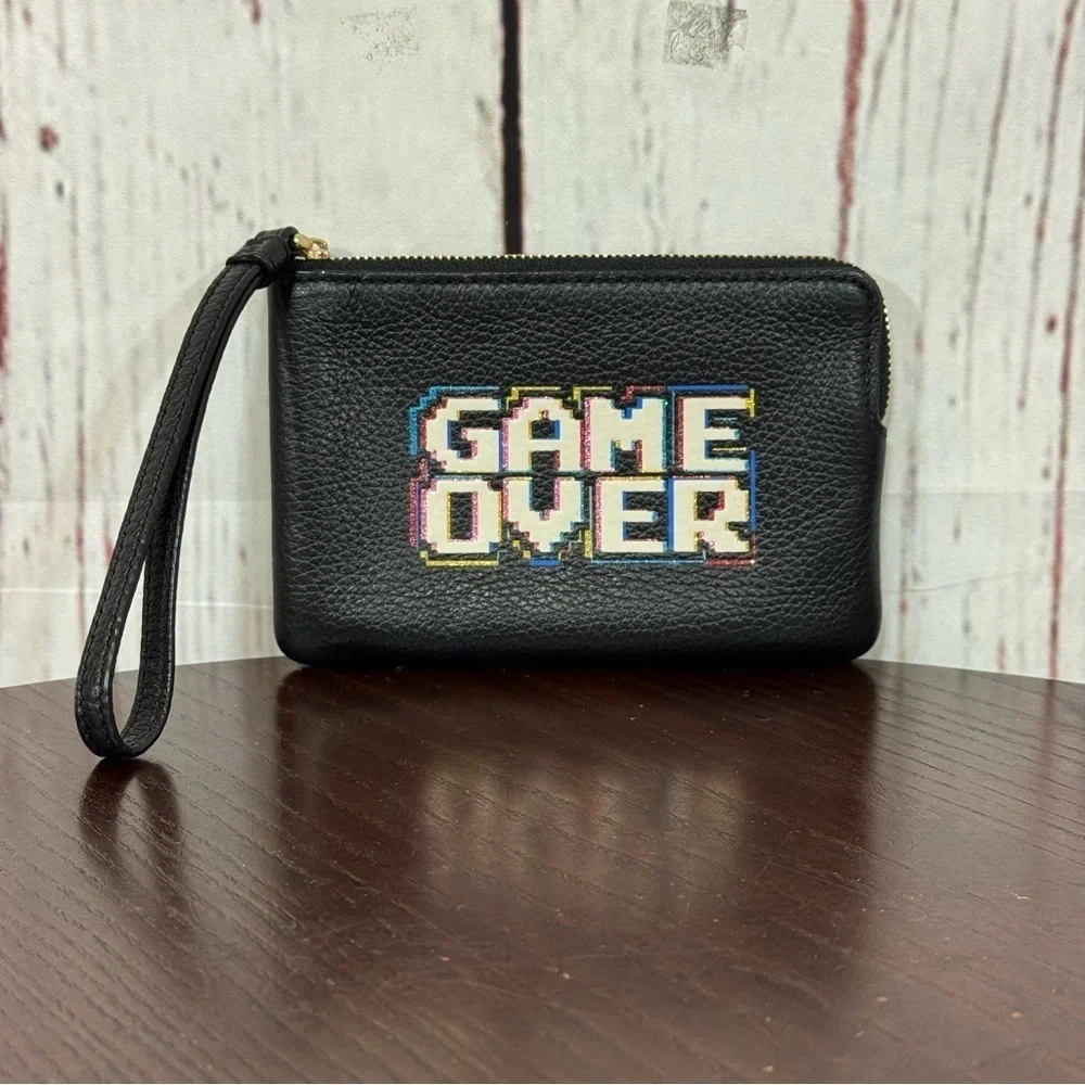 Coach “Pac-Man” “Game Over” limited edition Black Leather Wristlet